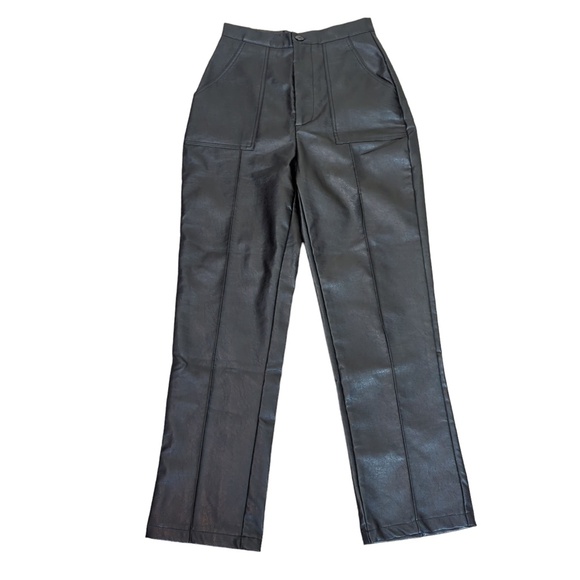 Princess Polly Black Faux Leather Cropped Ankle High Rise Pants - Picture 5 of 11